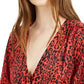 Body feminino Bar III com estampa de sobrepeliz, gola alta e manga comprida, vermelho escuro, tamanho pequeno
