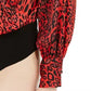 Body feminino Bar III com estampa de sobrepeliz, gola alta e manga comprida, vermelho escuro, tamanho pequeno