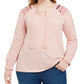 Blusa camponesa bordada de gaze de algodão plus size Style &amp; Co feminina, rosa, tamanho 2X