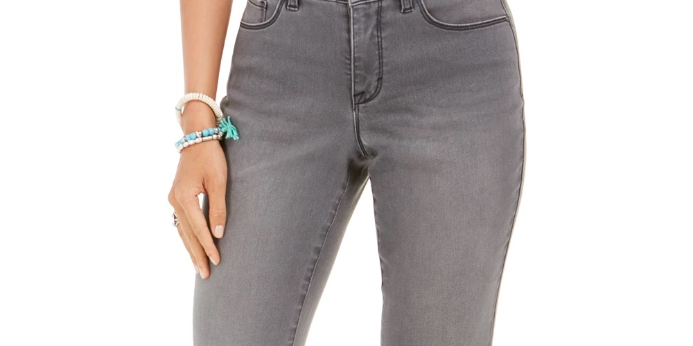 Jeans Curvy Fit Skinny com Bolso Brilhante, Tamanho 4, Cinza Escuro, Estilo &amp; Co Feminino