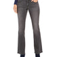 Calça jeans feminina estilo bootcut com bolso bordado e lavagem clara, preta, tamanho 4