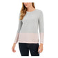 Blusa feminina Charter Club mesclada, manga comprida, gola redonda, cinza, tamanho médio