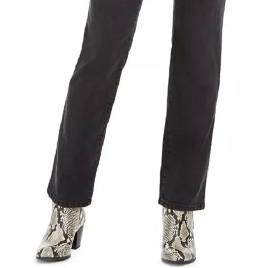 Calça jeans feminina estilo curvilíneo com perna reta, cinza escuro, tamanho 14