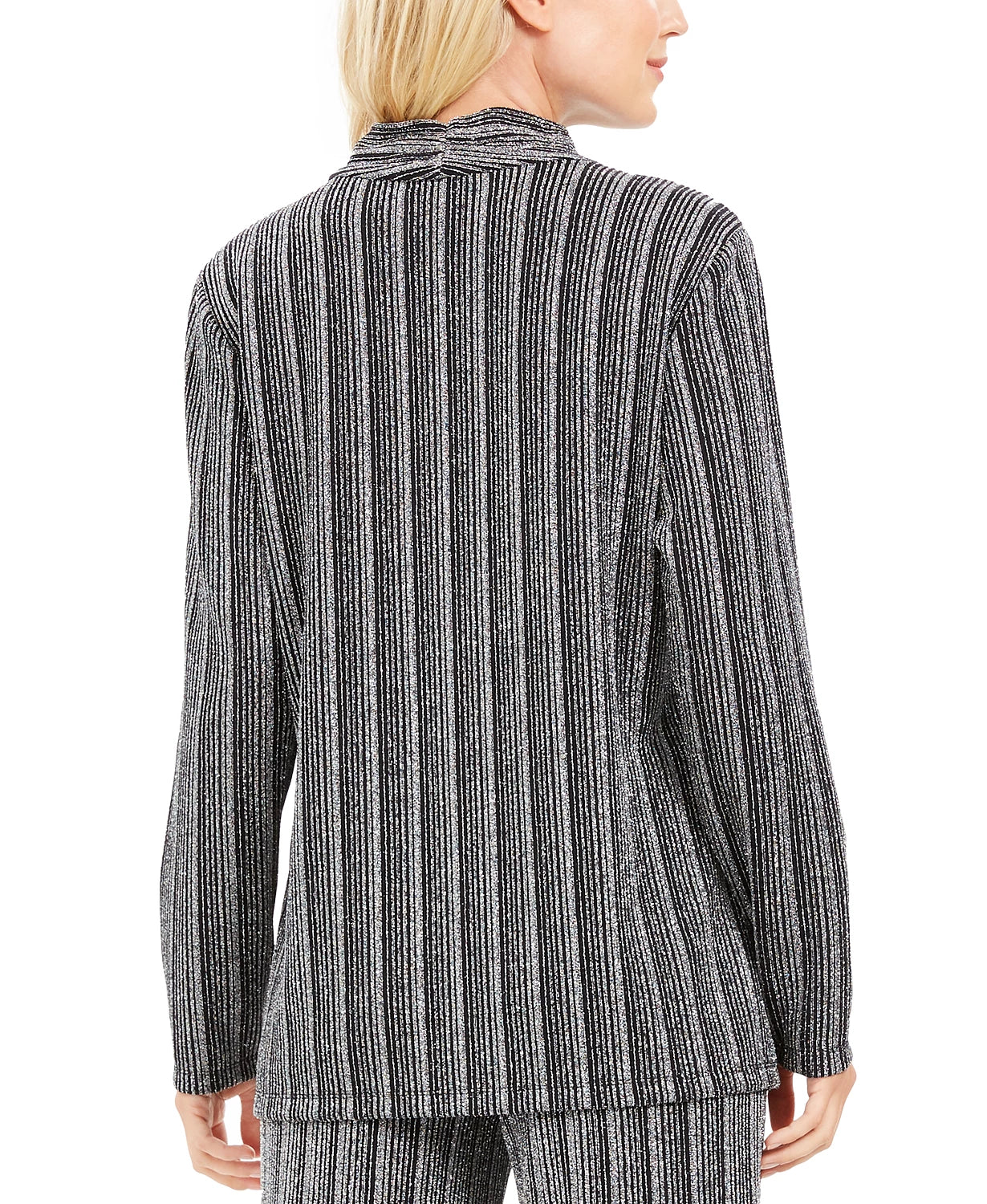 Top metálico com camadas da coleção feminina JM, preto, tamanho médio