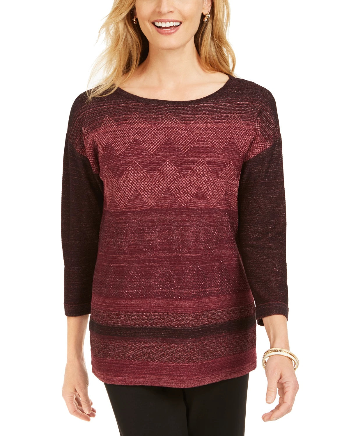 Suéter feminino com ombros caídos e costura metálica JM Collection, roxo, tamanho grande