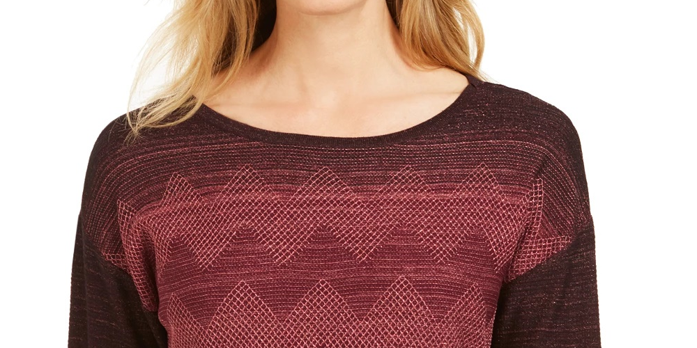 Suéter feminino com ombros caídos e costura metálica JM Collection, roxo, tamanho grande