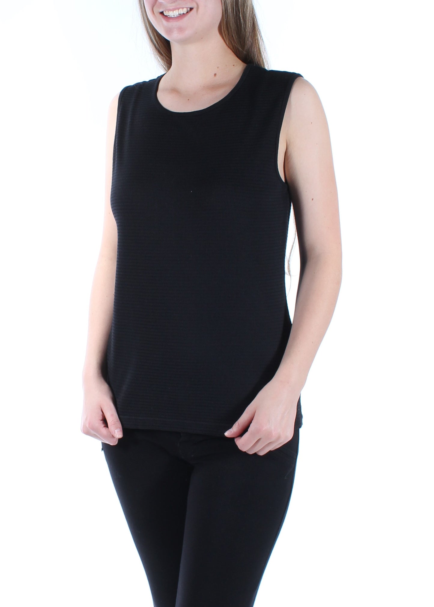 Karen Scott Blusa texturizada sem mangas feminina, preta, tamanho extra pequeno