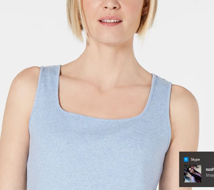 Regata feminina Karen Scott de algodão com gola quadrada, azul, tamanho pequeno