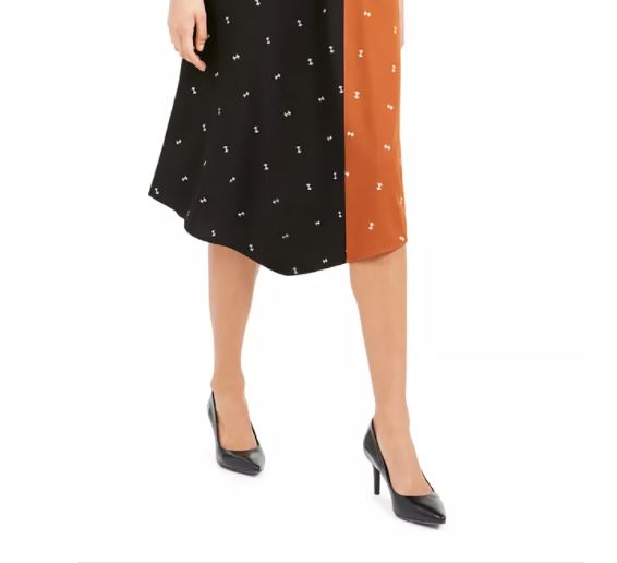 Saia feminina Alfani com estampa dupla assimétrica, marrom, tamanho 10