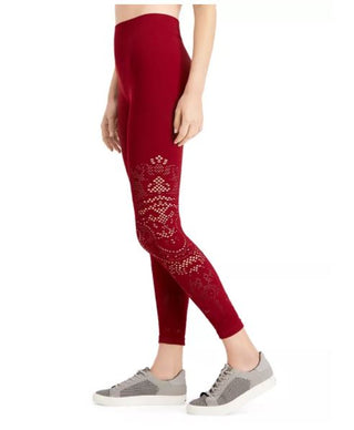 Leggings femininas Ideology sem costura perfuradas de cintura alta, tamanho grande, vermelho