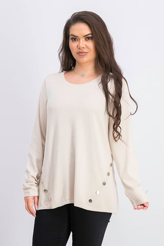 Suéter Alfani Feminino com Costura e Ferragens, Bege, Tamanho Médio