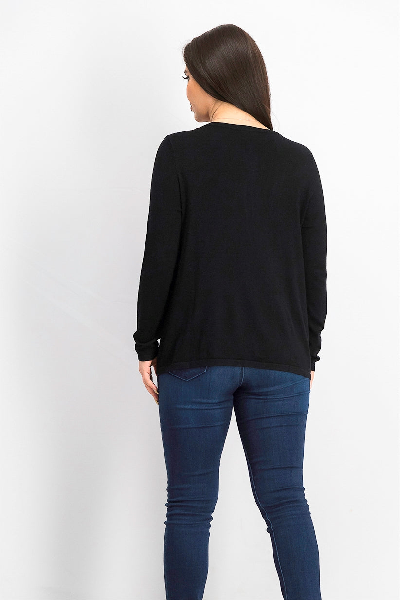 Alfani Suéter Feminino Petite Hardware Costurado Preto Tamanho Médio