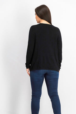 Alfani Suéter Feminino Petite Hardware Costurado Preto Tamanho Médio