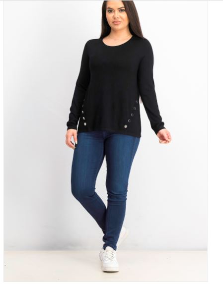 Suéter feminino Alfani com costura e ferragens, preto, tamanho pequeno