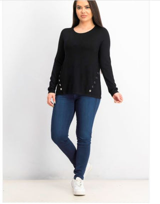 Suéter feminino Alfani com costura e ferragens, preto, tamanho pequeno