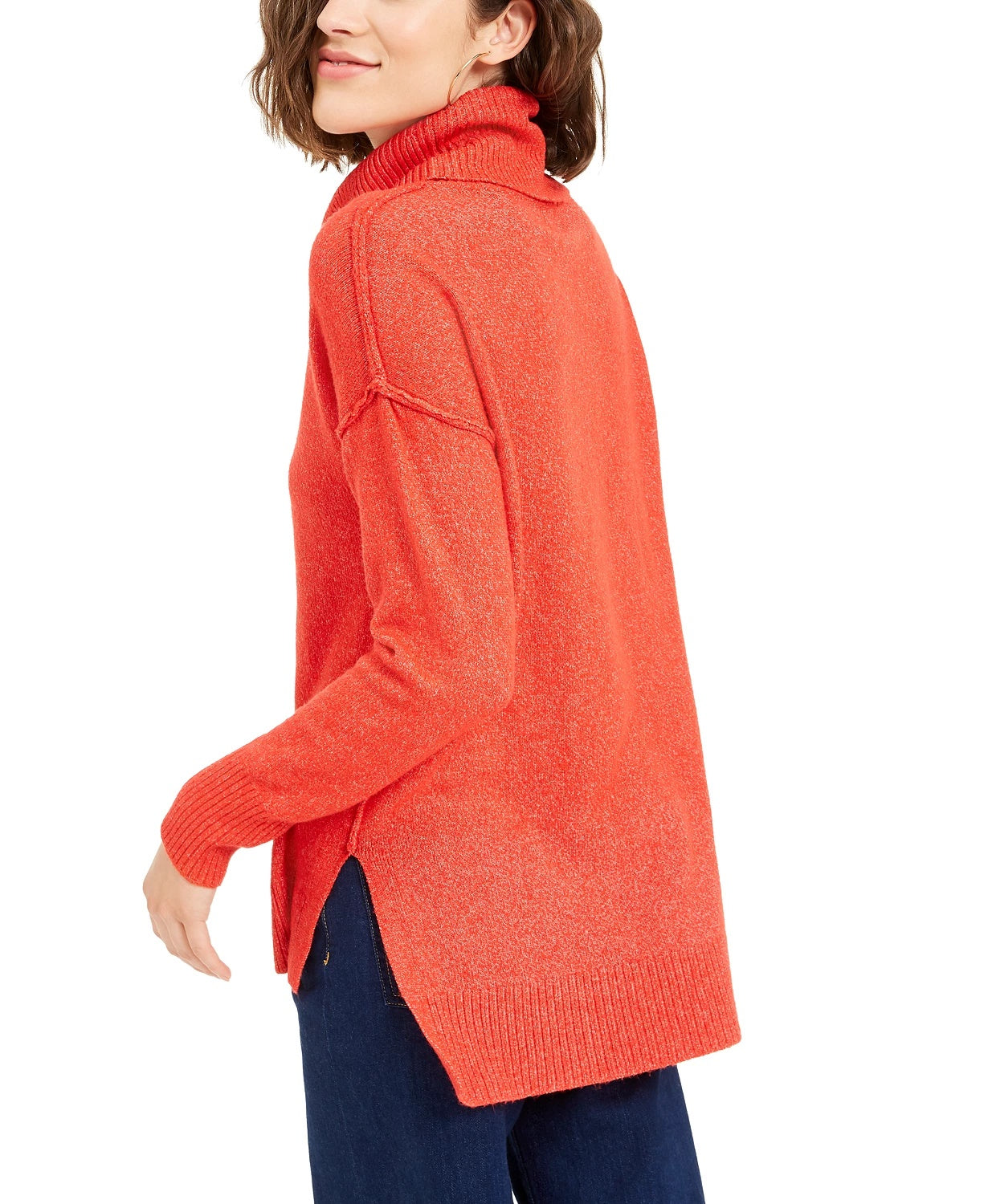 Suéter feminino Bar III Becca Tilley X gola alta alta-baixa tamanho médio vermelho GG