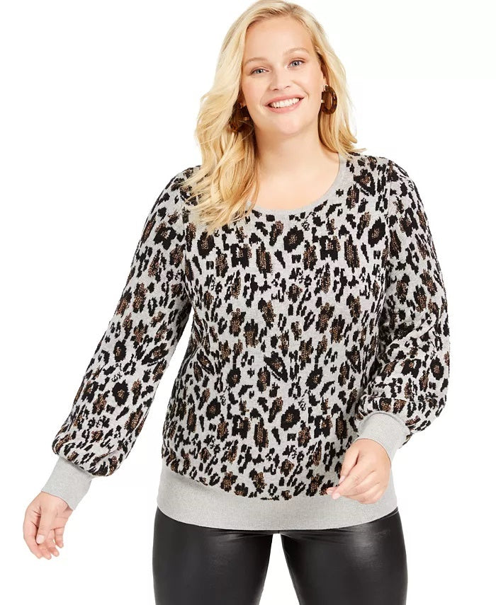 Suéter Alfani Feminino Estampa Animal Metálica Cinza Tamanho 1X