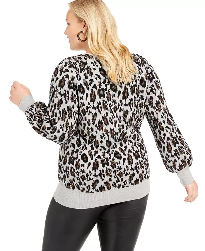 Suéter Alfani Feminino Estampa Animal Metálica Cinza Tamanho 1X