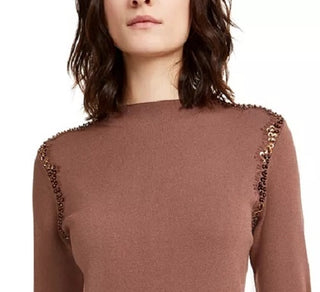 Suéter Alfani Feminino com Renda e Lantejoulas Marrom Tamanho Grande