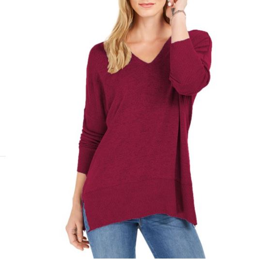 Túnica feminina estilo &amp; co com decote em V e ombros caídos, vermelha, tamanho médio