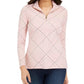 Camiseta feminina estampada Charter Club com zíper e meio zíper, rosa, tamanho pequeno