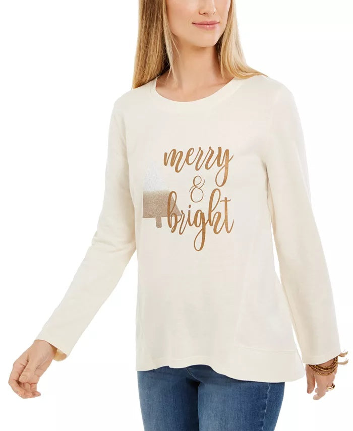 Moletom feminino com estampa metálica estilo &amp; co, bege, tamanho extragrande