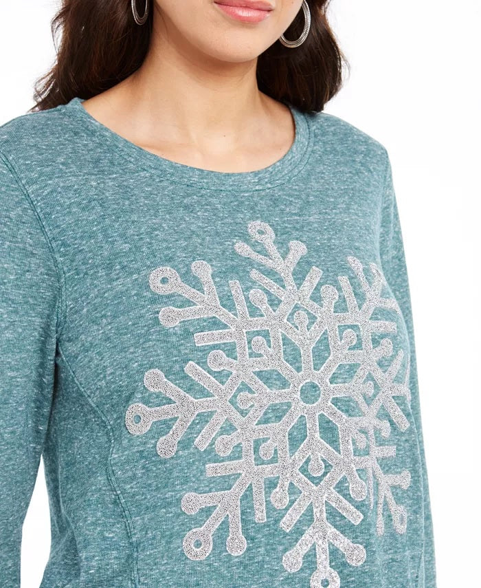 Moletom feminino com estampa de floco de neve estilo &amp; co, verde, tamanho grande