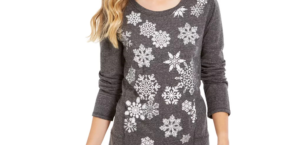 Moletom feminino com estampa de floco de neve estilo &amp; co, preto, tamanho médio