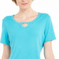 Karen Scott Top Feminino com Tachas e Decote em V Azul Tamanho P