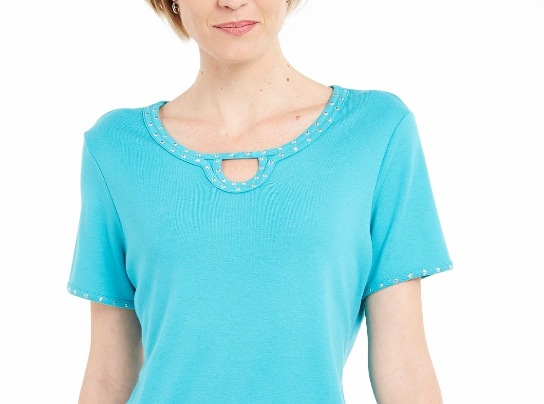 Karen Scott Top Feminino com Tachas e Decote em V Azul Tamanho P