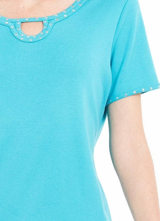 Karen Scott Top Feminino com Tachas e Decote em V Azul Tamanho P