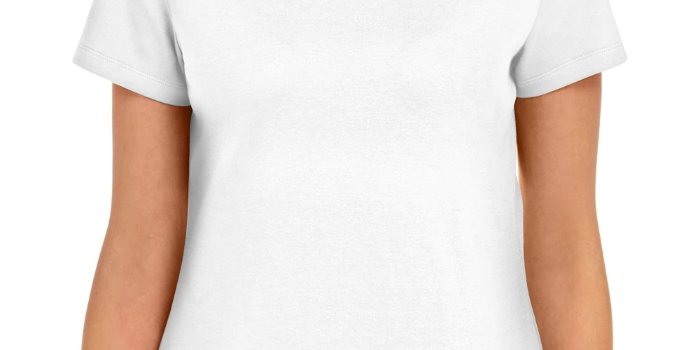 Camiseta feminina Karen Scott de algodão com gola recortada, branca, tamanho grande