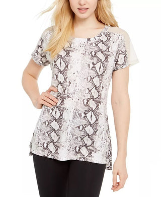 Camiseta feminina Ideology com estampa de cobra e acabamento em malha, branca, tamanho pequeno