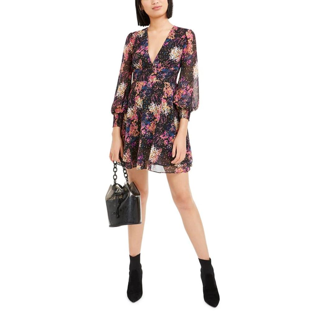 Vestido Blusa Feminino Bar III Estampado com Confete e Manga Longa Preto Tamanho X-S