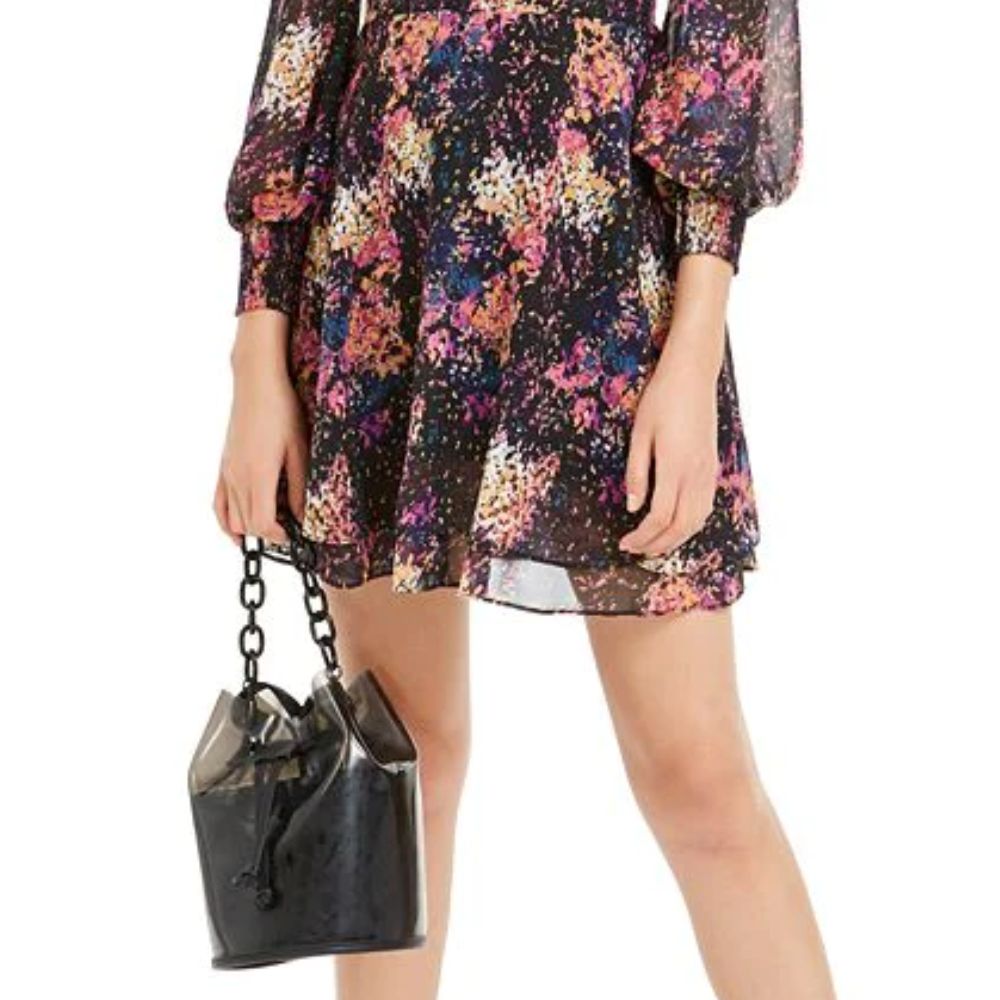 Vestido Blusa Feminino Bar III Estampado com Confete e Manga Longa Preto Tamanho X-S