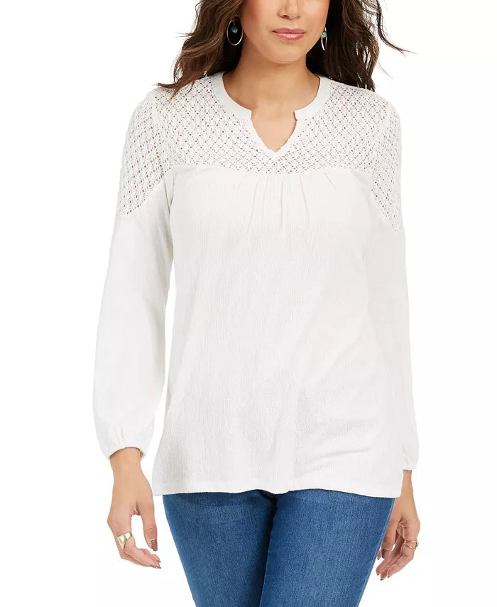 Top de crochê feminino estilo &amp; co, branco, tamanho extragrande