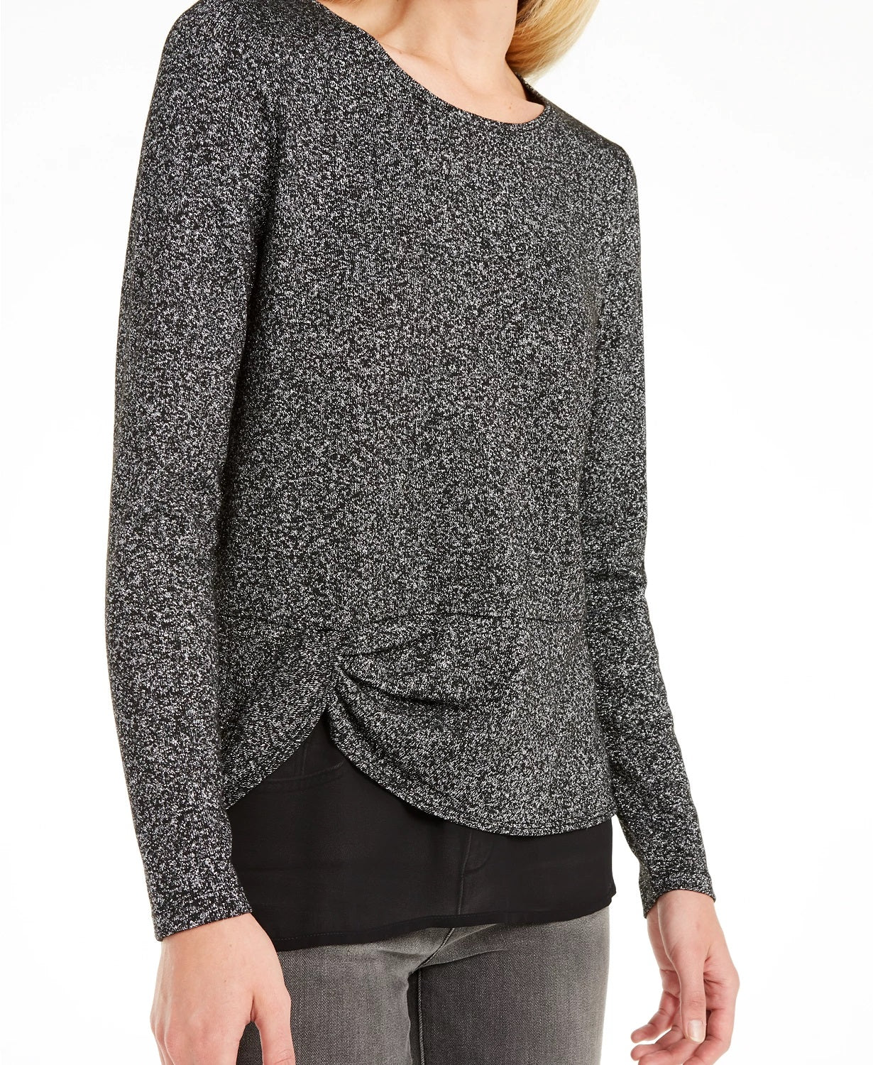 Top metálico com camadas feminino INC International Concepts, prateado, tamanho pequeno