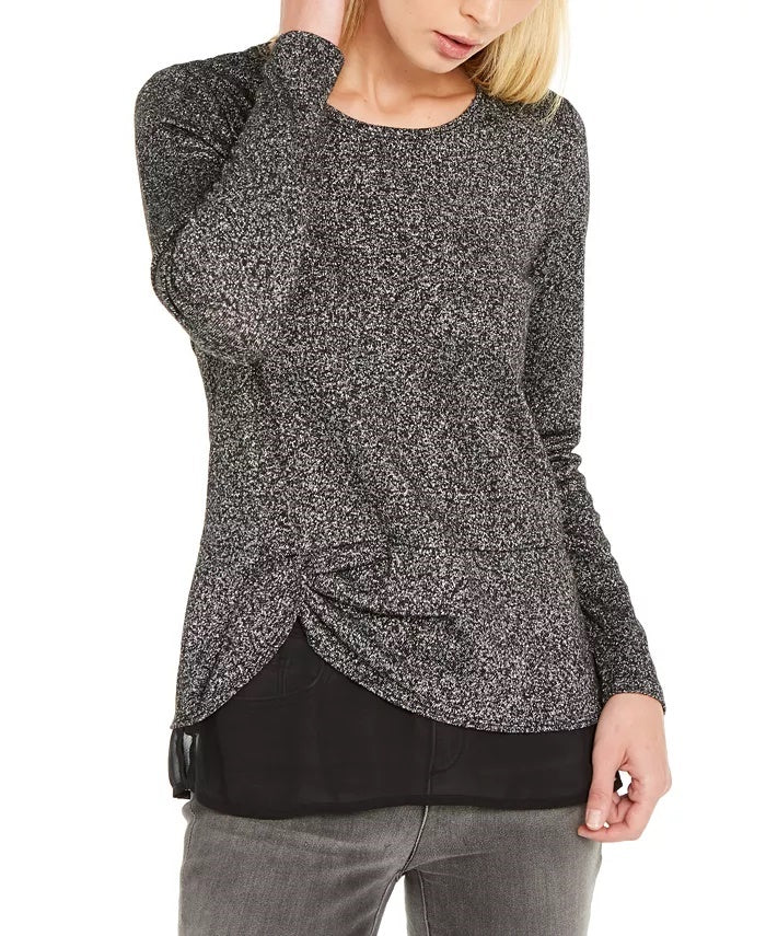 Top metálico com camadas feminino INC International Concepts, prateado, tamanho pequeno