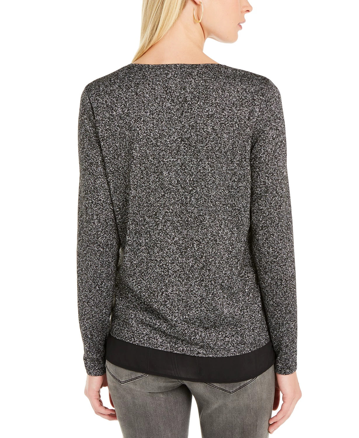 Top metálico com camadas feminino INC International Concepts, prateado, tamanho pequeno