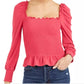 Blusa feminina Bar III com decote quadrado e franzido, vermelha, tamanho grande