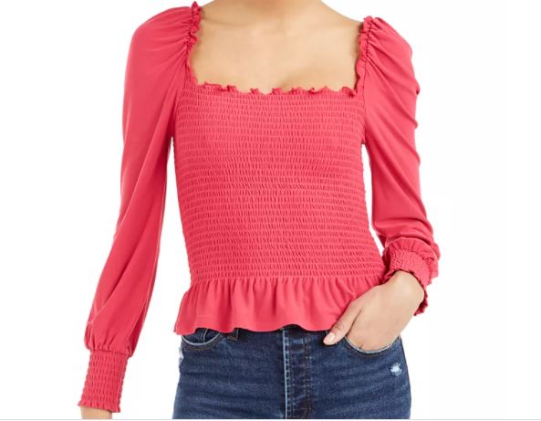 Blusa feminina Bar III com decote quadrado e franzido, vermelha, tamanho grande