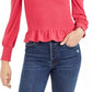 Blusa feminina Bar III com decote quadrado e franzido, vermelha, tamanho grande