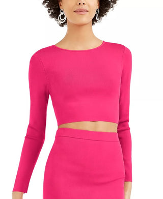 Suéter curto feminino Bar III com gola redonda, rosa, tamanho X-S