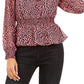 Blusa feminina Bar III com estampa ditsy, costas baixas e babados, vermelho escuro, tamanho grande