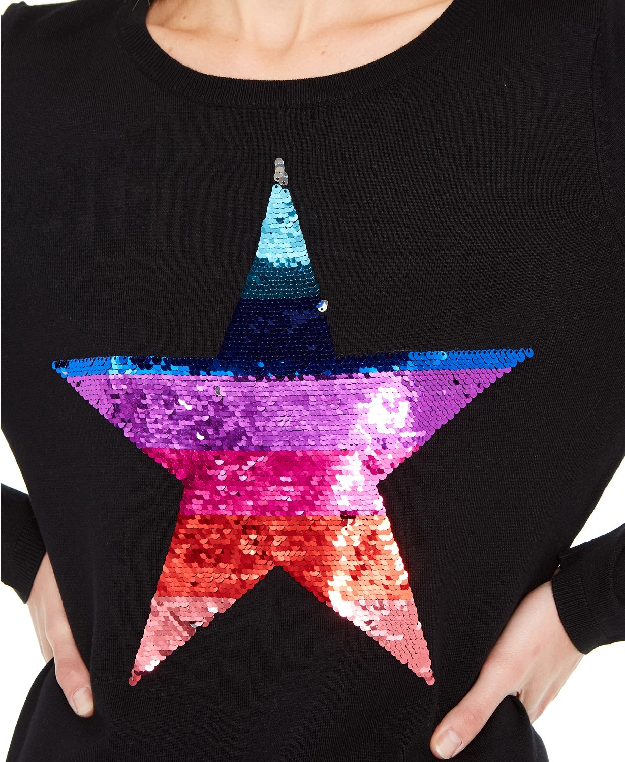 Suéter feminino com lantejoulas e estrelas da INC International Concepts, preto, tamanho pequeno