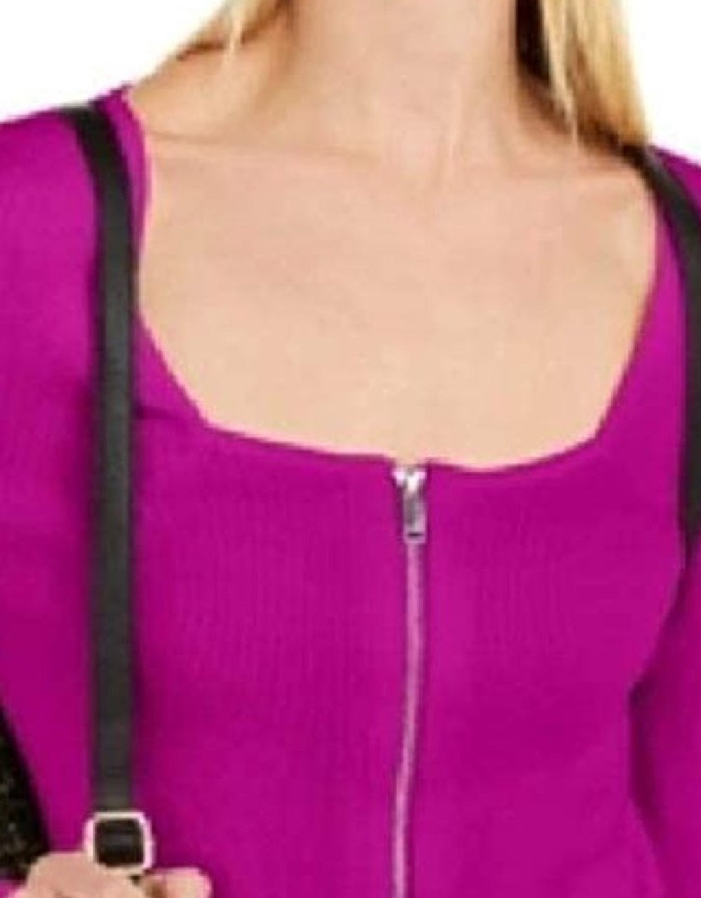 Suéter feminino com gola quadrada e zíper frontal, INC International Concepts, rosa, tamanho médio