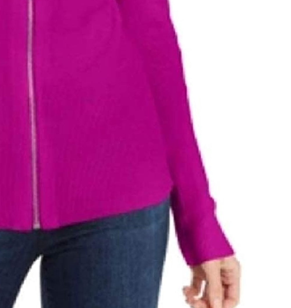 Suéter feminino com gola quadrada e zíper frontal, INC International Concepts, rosa, tamanho médio