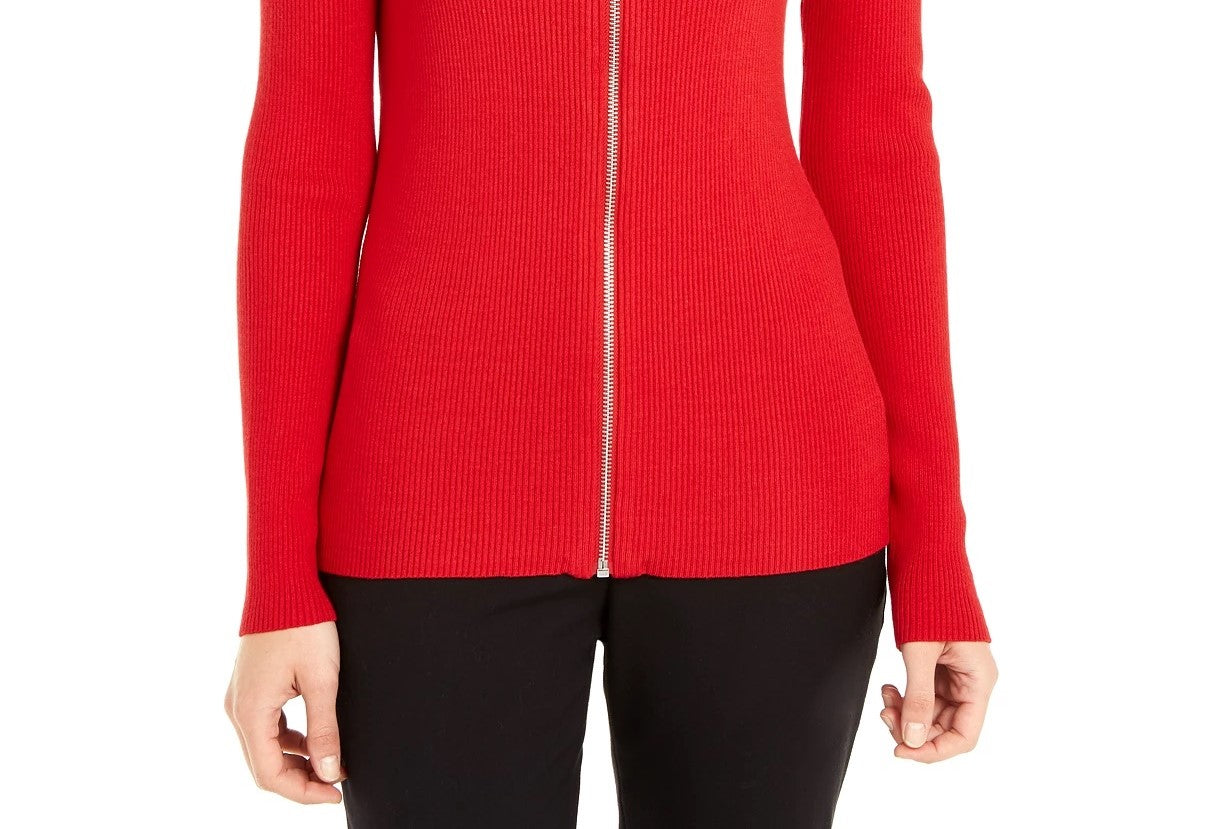 Suéter feminino INC International Concepts com gola quadrada e zíper frontal, tamanho médio, vermelho, extra pequeno