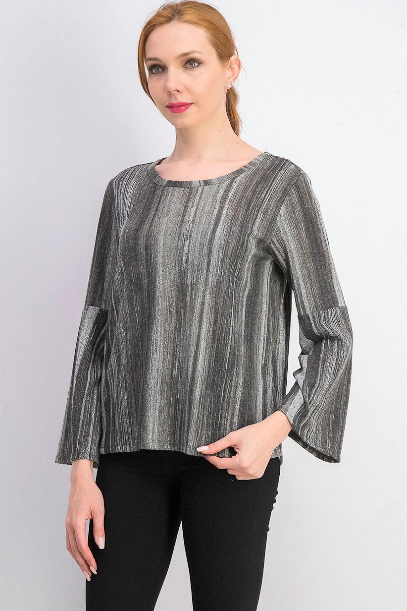 Blusa listrada com manga sino feminina Style &amp; Co, preta, tamanho pequeno