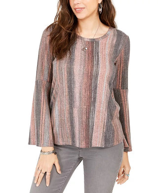 Blusa listrada feminina estilo &amp; co, manga sino, roxa, tamanho extrapequeno